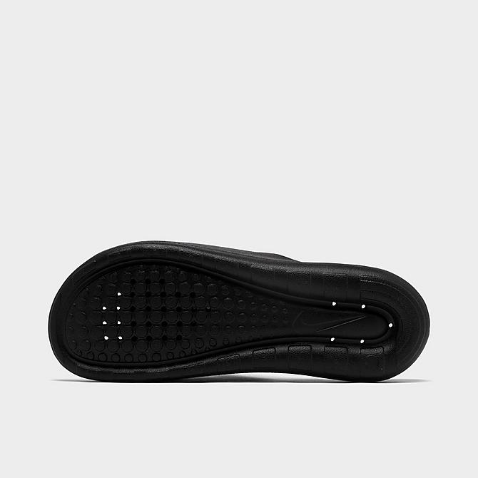 Bottom view of Men's Nike Victori One Shower Slide Sandals in Black/White/Black Click to zoom