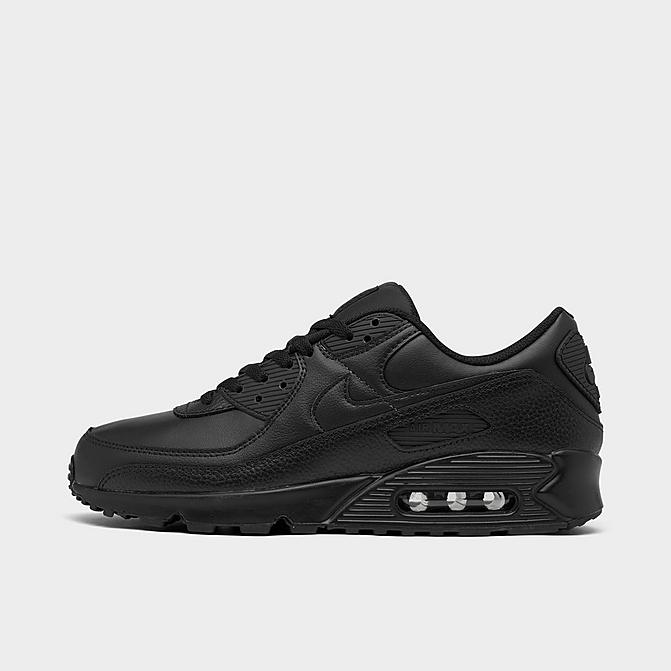 Right view of Men's Nike Air Max 90 Leather Casual Shoes in Black/Black/Black Click to zoom
