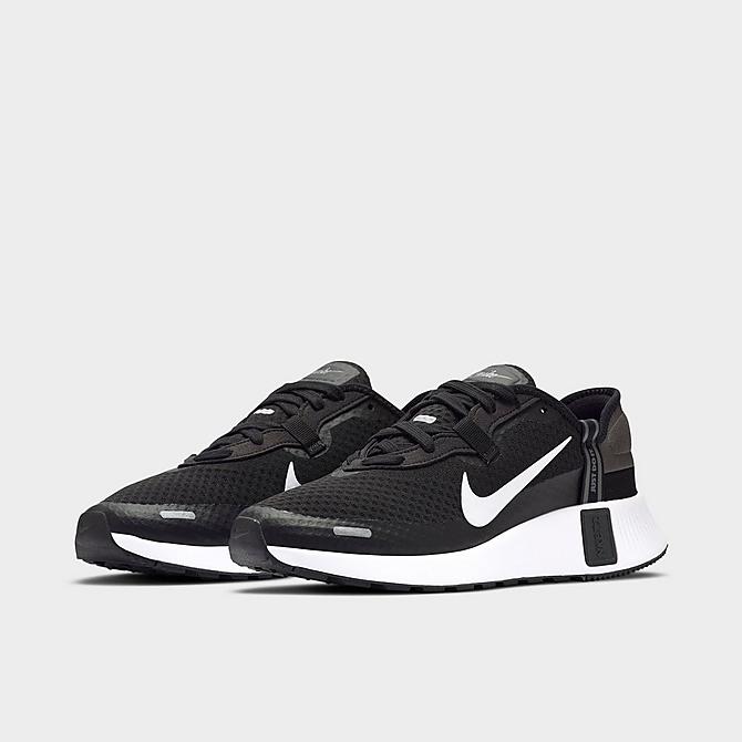 Three Quarter view of Men's Nike Reposto Running Shoes in Black/White/Dark Smoke Grey/Iron Grey Click to zoom