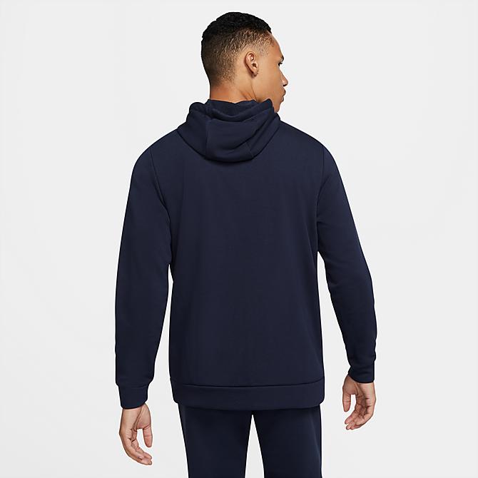 Back Left view of Men's Nike Dri-FIT Chest Logo Full-Zip Hoodie in Obsidian/White Click to zoom