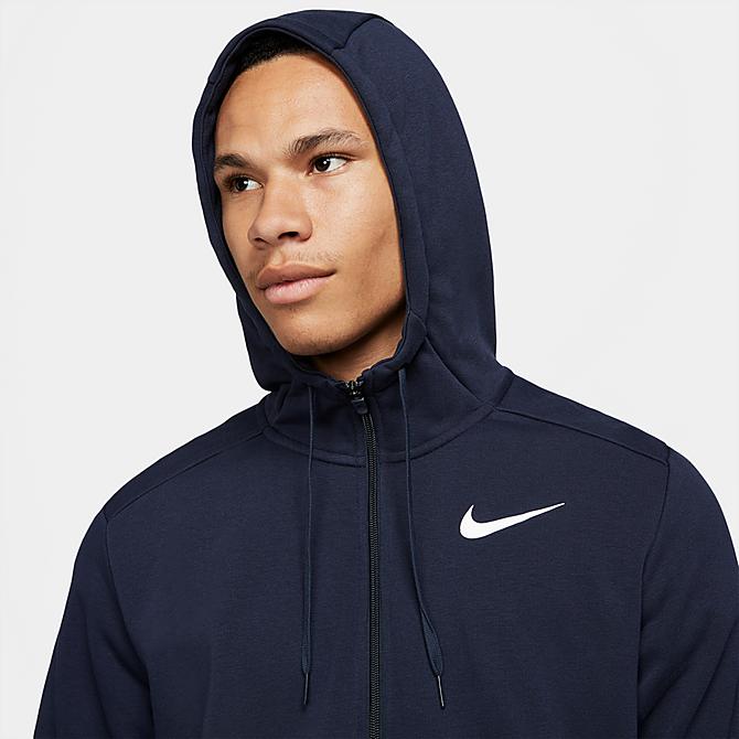 Back Right view of Men's Nike Dri-FIT Chest Logo Full-Zip Hoodie in Obsidian/White Click to zoom