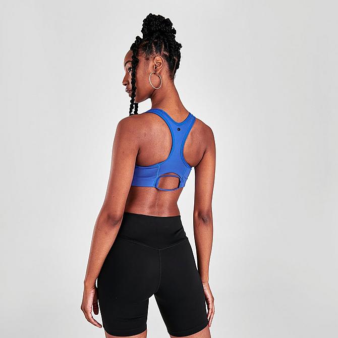 Back Right view of Women's Nike Air Dri-FIT Swoosh 1-Piece Pad Keyhole Medium-Support Sports Bra in Hyper Royal/Hyper Royal Click to zoom