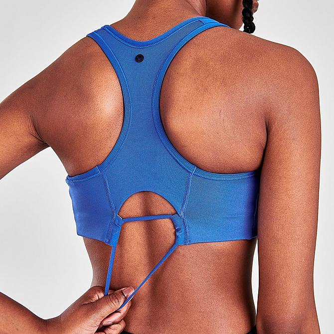 On Model 6 view of Women's Nike Air Dri-FIT Swoosh 1-Piece Pad Keyhole Medium-Support Sports Bra in Hyper Royal/Hyper Royal Click to zoom