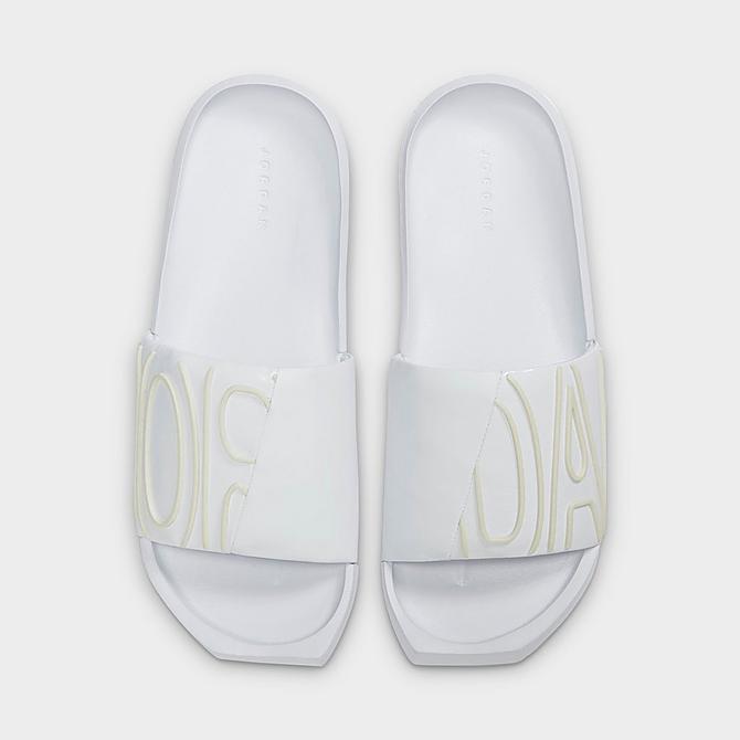 Left view of Women's Jordan NOLA Slide Sandals in White/White/White Click to zoom
