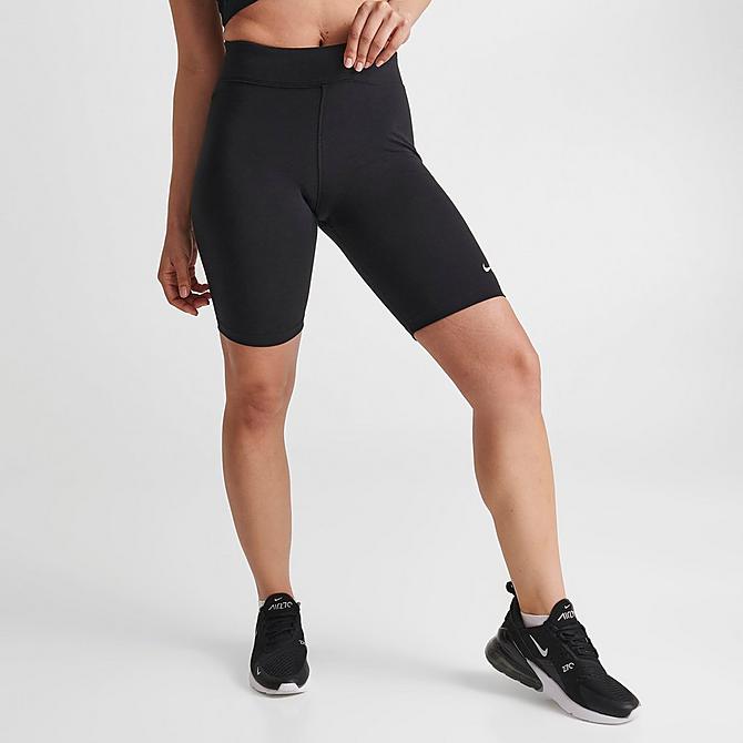 Back Left view of Women's Nike Sportswear Essential Bike Shorts in Black Click to zoom