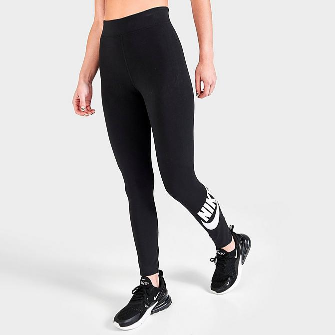 Front view of Women's Nike Sportswear Essential High-Waisted Leggings in Black/White Click to zoom
