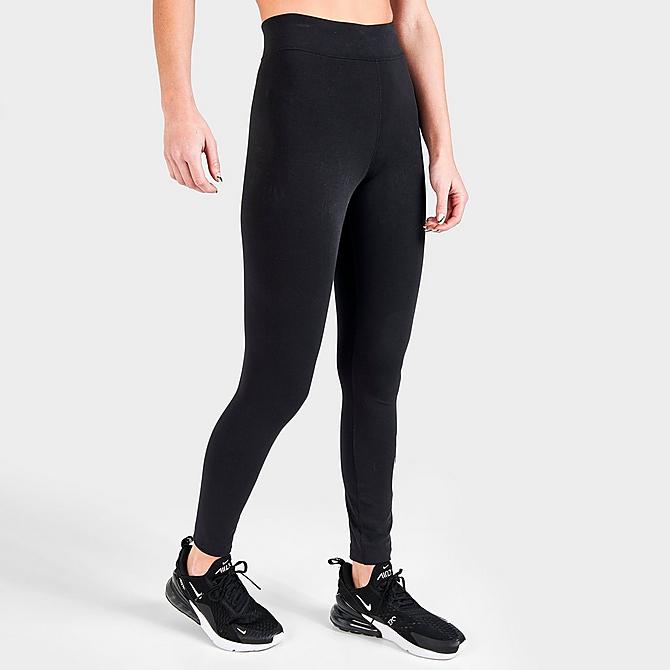 Back Left view of Women's Nike Sportswear Essential High-Waisted Leggings in Black/White Click to zoom
