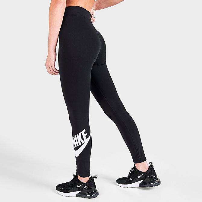 Back Right view of Women's Nike Sportswear Essential High-Waisted Leggings in Black/White Click to zoom