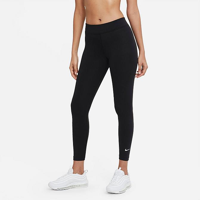 Front view of Women's Nike Sportswear Essential Mid-Rise Cropped Leggings in Black/White Click to zoom