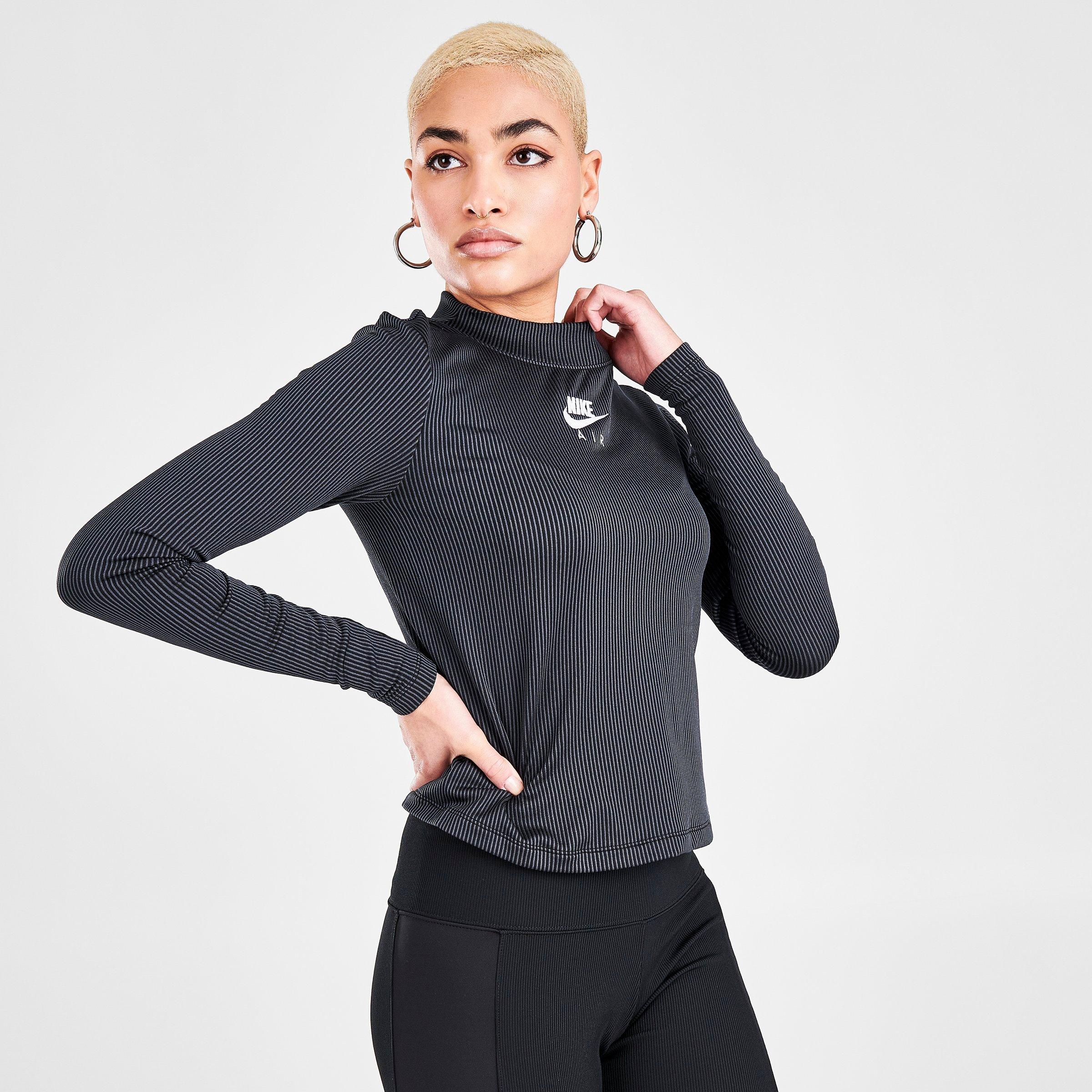nike air ribbed high neck gray long sleeve top