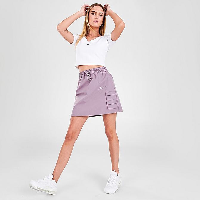 Front view of Women's Nike Sportswear Swoosh Utility Skirt in Purple Smoke Click to zoom