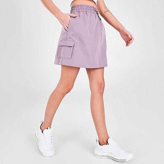 Back Left view of Women's Nike Sportswear Swoosh Utility Skirt in Purple Smoke Click to zoom