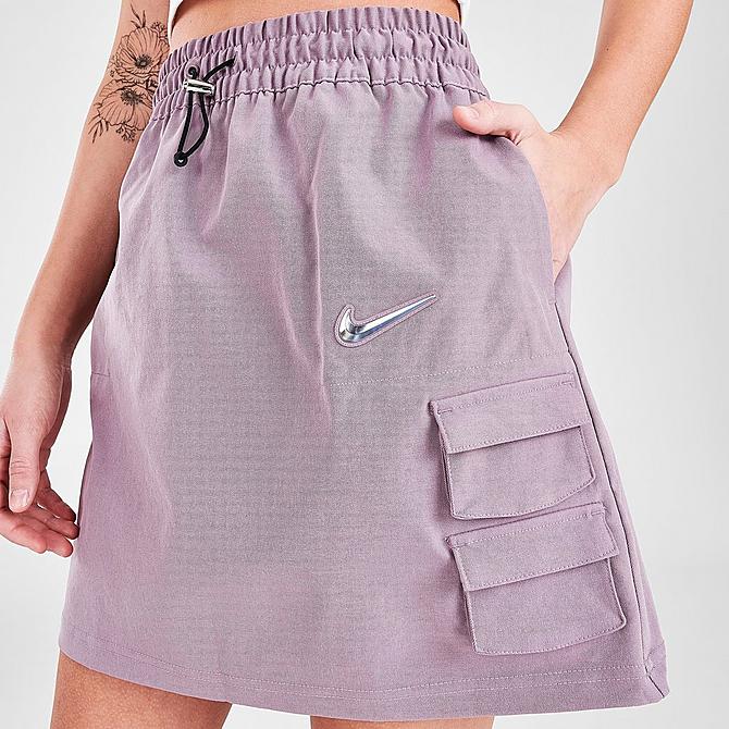 On Model 5 view of Women's Nike Sportswear Swoosh Utility Skirt in Purple Smoke Click to zoom