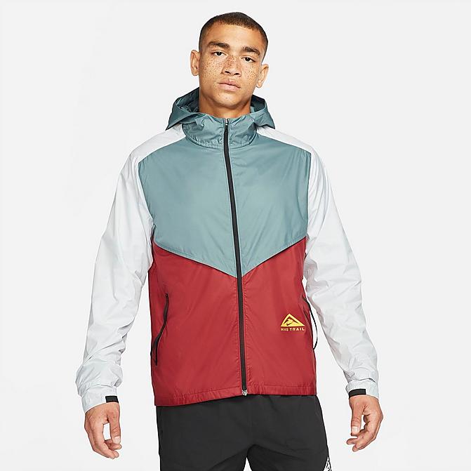 Front view of Men's Nike Trail Windrunner Jacket in Hasta/Dark Cayenne/Reflective Silver Click to zoom