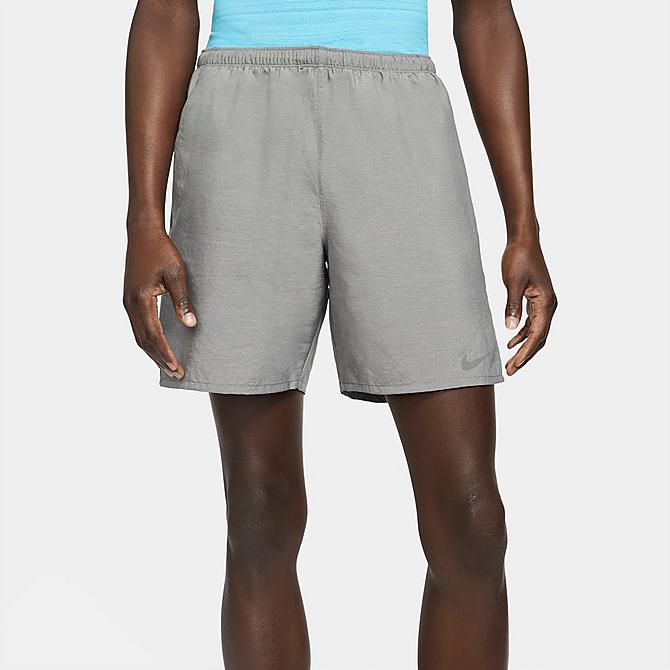 Back Left view of Men's Nike Challenger 2-in-1 Shorts in Smoke Grey/Reflective Silver Click to zoom