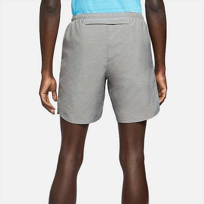 Back Right view of Men's Nike Challenger 2-in-1 Shorts in Smoke Grey/Reflective Silver Click to zoom