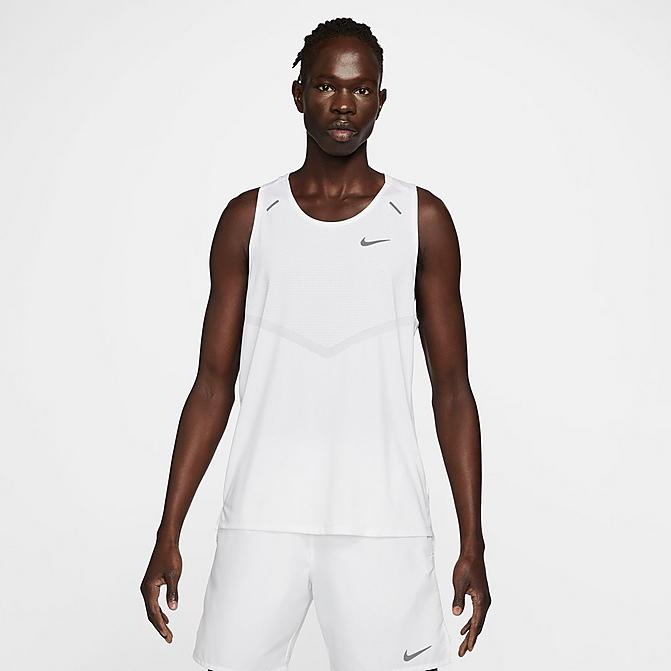 Front view of Men's Nike Dri-FIT Rise 365 Running Tank in White Click to zoom
