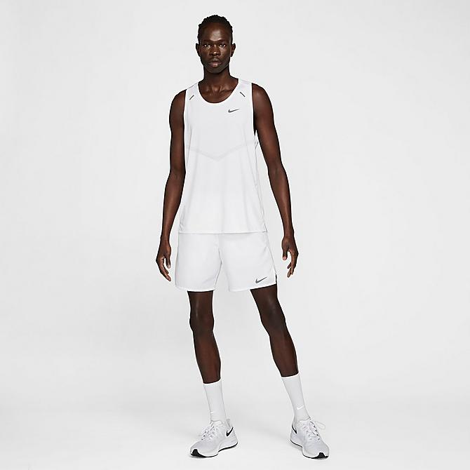 Front Three Quarter view of Men's Nike Dri-FIT Rise 365 Running Tank in White Click to zoom