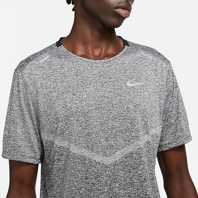 Back Right view of Men's Nike Dri-FIT Rise 365 Running T-Shirt in Black/Black/Heather/Reflective Silver Click to zoom