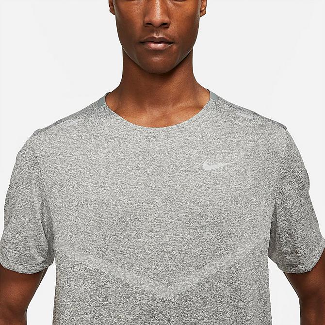 Back Right view of Men's Nike Dri-FIT Rise 365 Running T-Shirt in Smoke Grey/Smoke Grey/Reflective Silver Click to zoom