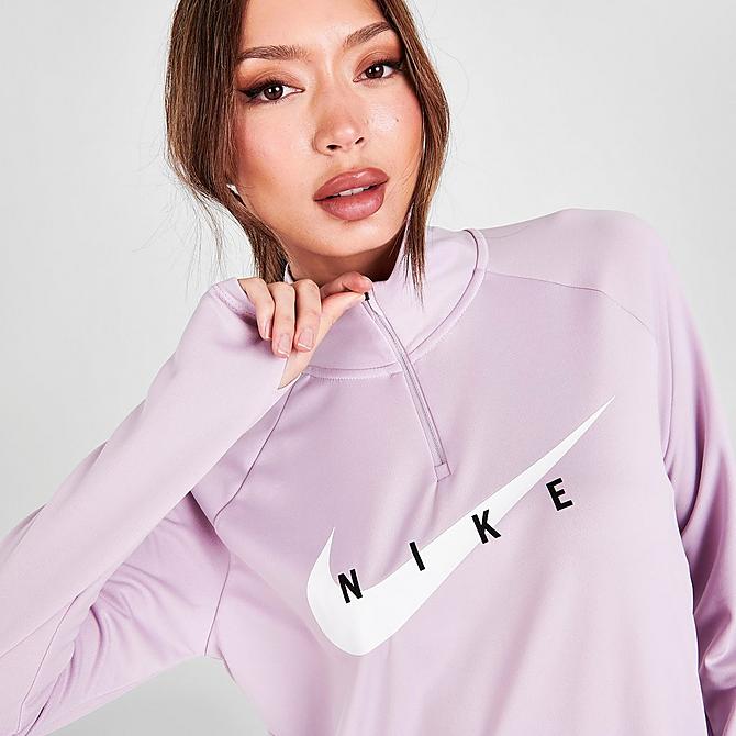 On Model 5 view of Women's Nike Swoosh Run Half-Zip Running Top in Iced Lilac Click to zoom