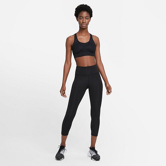 Front view of Women's Nike Fast Mid-Rise Crop Running Leggings in Black/Reflective Silver Click to zoom