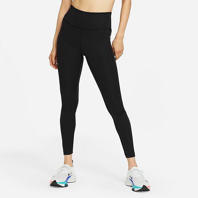Front view of Women's Nike Epic Fast Mid-Rise Pocket Running Leggings in Black Click to zoom