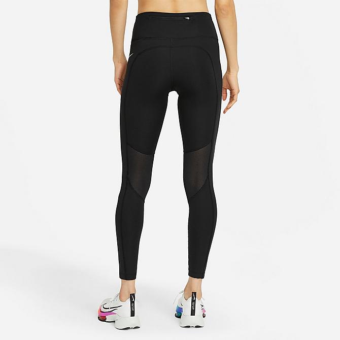 Front Three Quarter view of Women's Nike Epic Fast Mid-Rise Pocket Running Leggings in Black Click to zoom