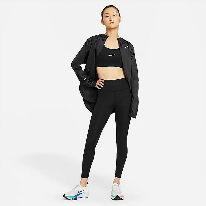 Back Left view of Women's Nike Epic Fast Mid-Rise Pocket Running Leggings in Black Click to zoom