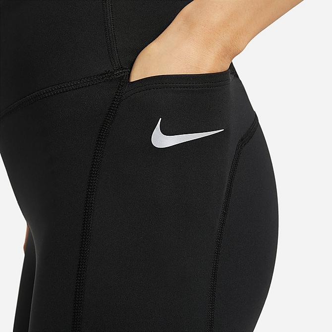 Back Right view of Women's Nike Epic Fast Mid-Rise Pocket Running Leggings in Black Click to zoom