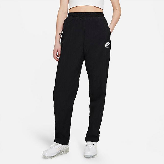 Front Three Quarter view of Women's Nike Air Woven Pants in Black/White Click to zoom