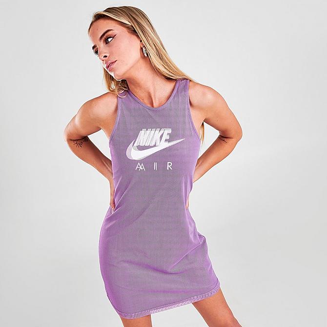 Back Left view of Women's Nike Sportswear Air Mesh Dress in Purple Nebula Click to zoom
