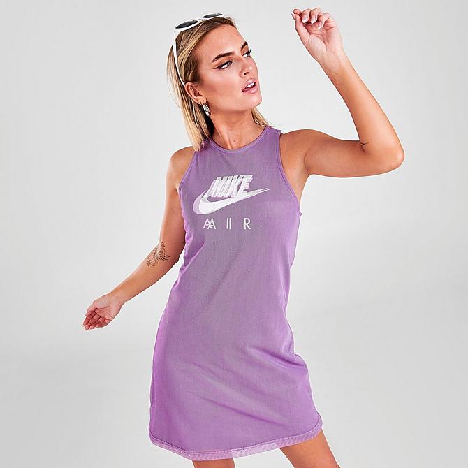 Back Right view of Women's Nike Sportswear Air Mesh Dress in Purple Nebula Click to zoom