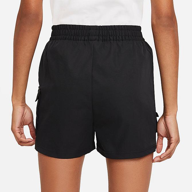 Back Left view of Women's Nike Sportswear Swoosh High-Rise Woven Shorts in Black Click to zoom