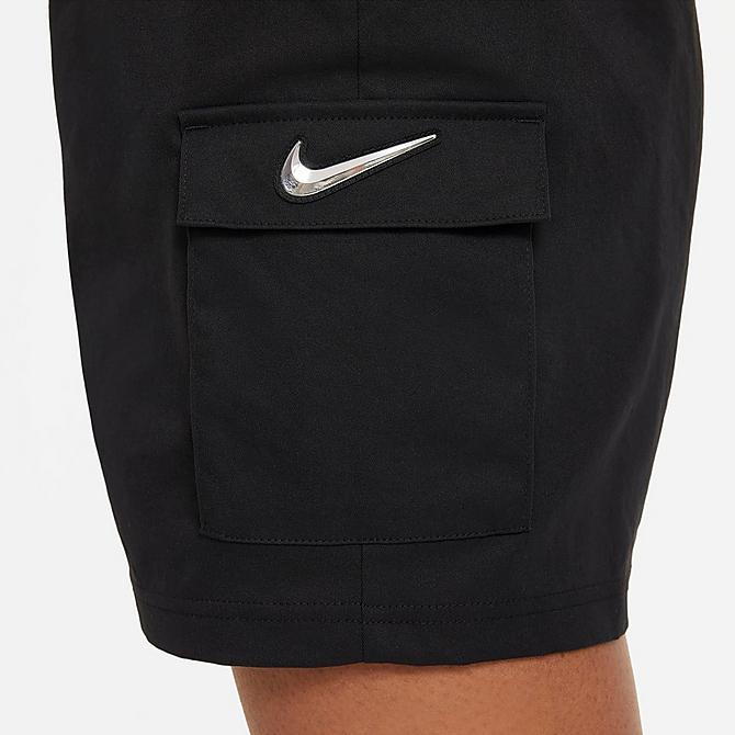 Back Right view of Women's Nike Sportswear Swoosh High-Rise Woven Shorts in Black Click to zoom