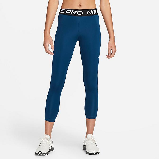 Front view of Women's Nike Pro 365 Mid-Rise Crop Leggings in Valerian Blue/Black/White Click to zoom