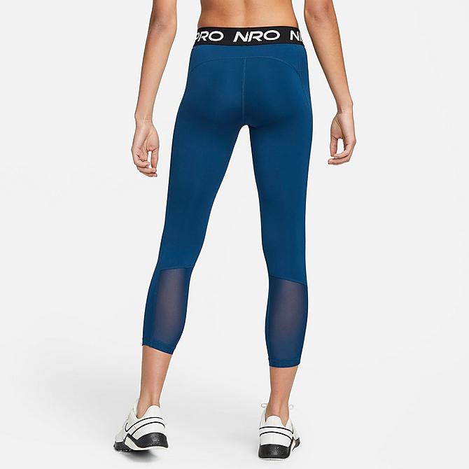 Front Three Quarter view of Women's Nike Pro 365 Mid-Rise Crop Leggings in Valerian Blue/Black/White Click to zoom