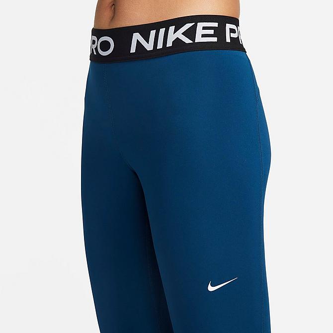 Back Right view of Women's Nike Pro 365 Mid-Rise Crop Leggings in Valerian Blue/Black/White Click to zoom