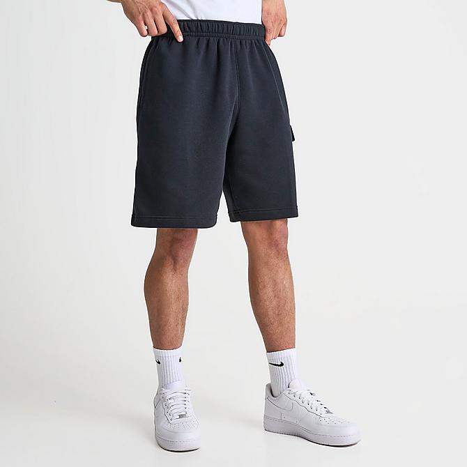 Back Left view of Men's Nike Sportswear Club Fleece Cargo Shorts in Black/Black/White Click to zoom