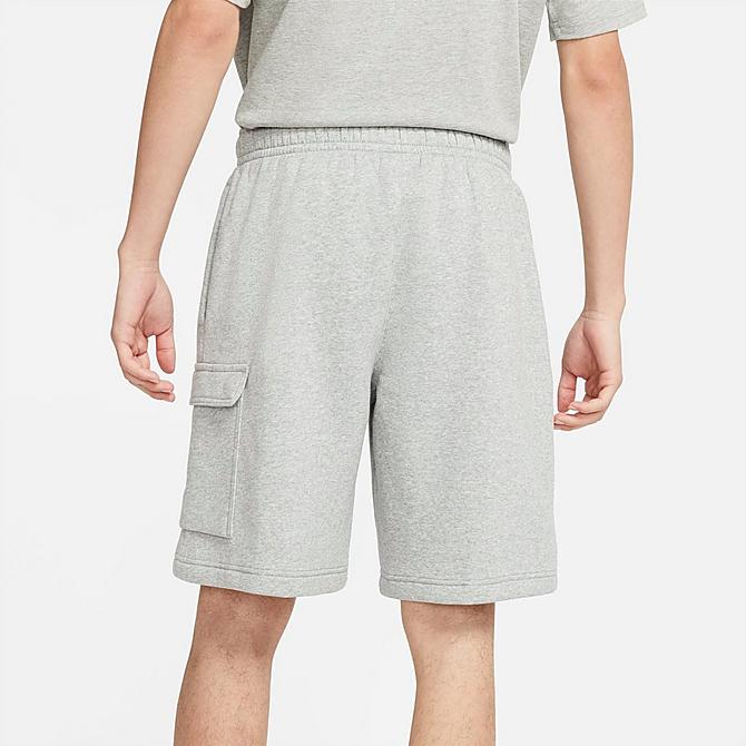 Back Right view of Men's Nike Sportswear Club Fleece Cargo Shorts in Dark Grey Heather/Matte Silver/White Click to zoom