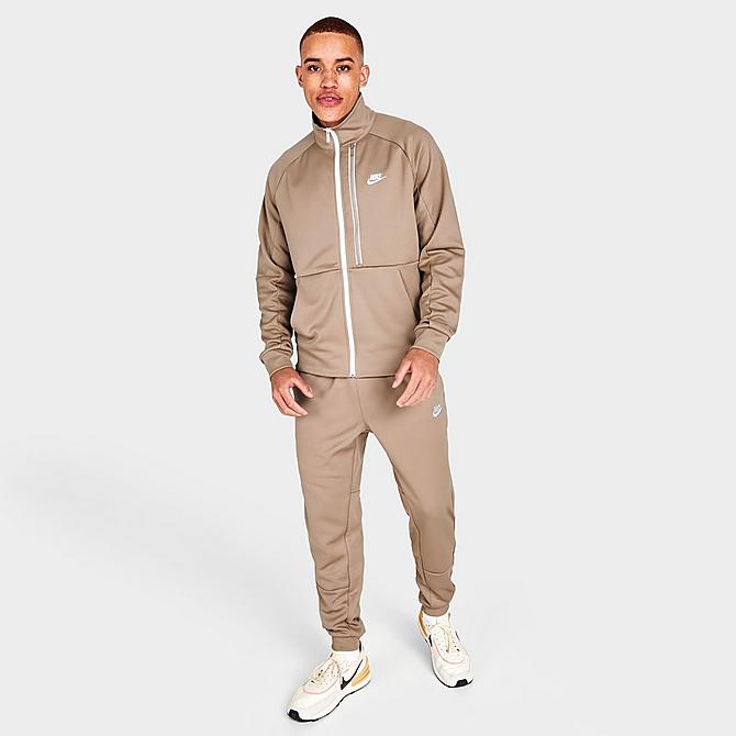 Front Three Quarter view of Men's Nike Sportswear Tribute N98 Jacket in Khaki/White Click to zoom