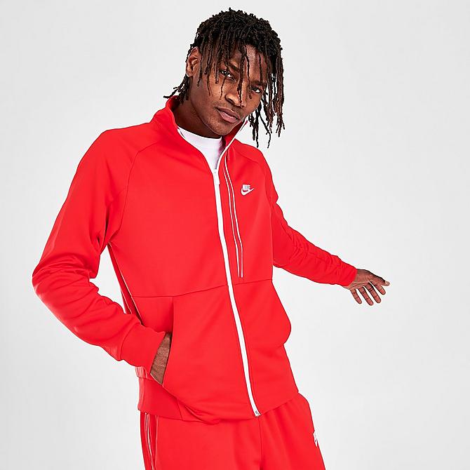 Back Left view of Men's Nike Sportswear Tribute N98 Jacket in University Red/White Click to zoom