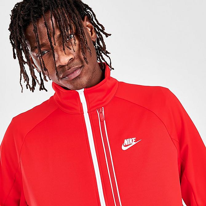 On Model 5 view of Men's Nike Sportswear Tribute N98 Jacket in University Red/White Click to zoom