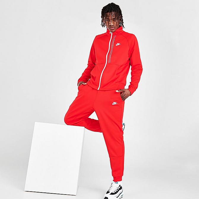 Front view of Men's Nike Sportswear Tribute Jogger Pants in University Red/White Click to zoom