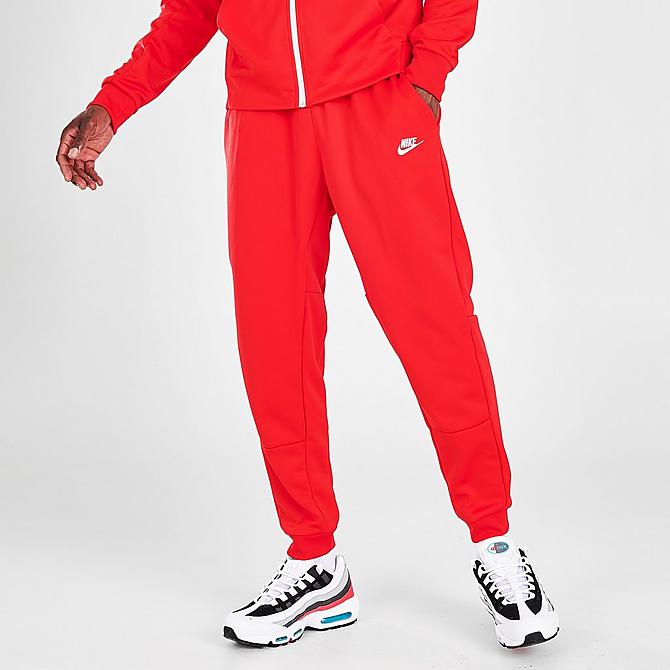 Front Three Quarter view of Men's Nike Sportswear Tribute Jogger Pants in University Red/White Click to zoom