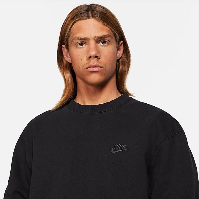 Back Right view of Men's Nike Sportswear Classic Fleece Crewneck Sweatshirt in Black/Off Noir Click to zoom