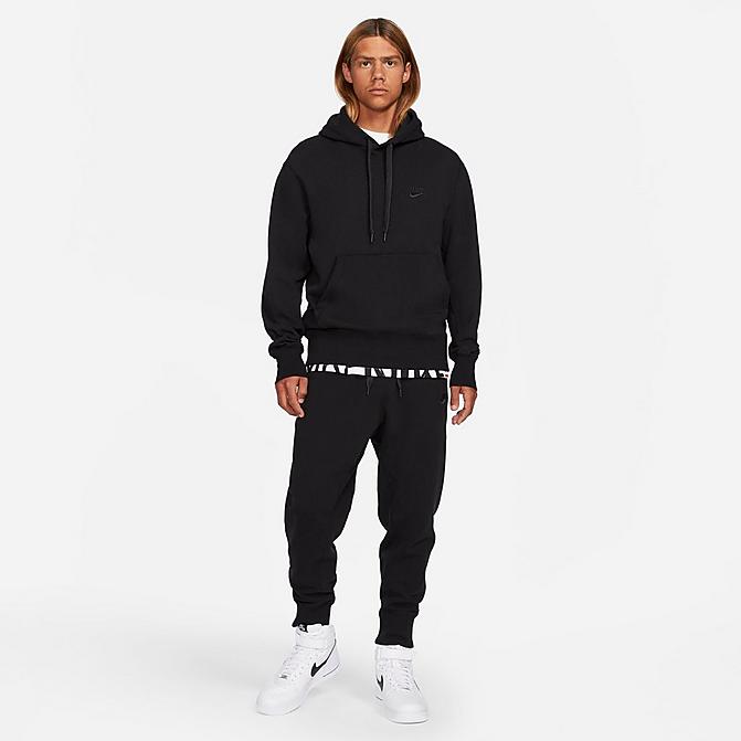 Front view of Men's Nike Sportswear Classic Fleece Pullover Hoodie in Black/Off Noir Click to zoom