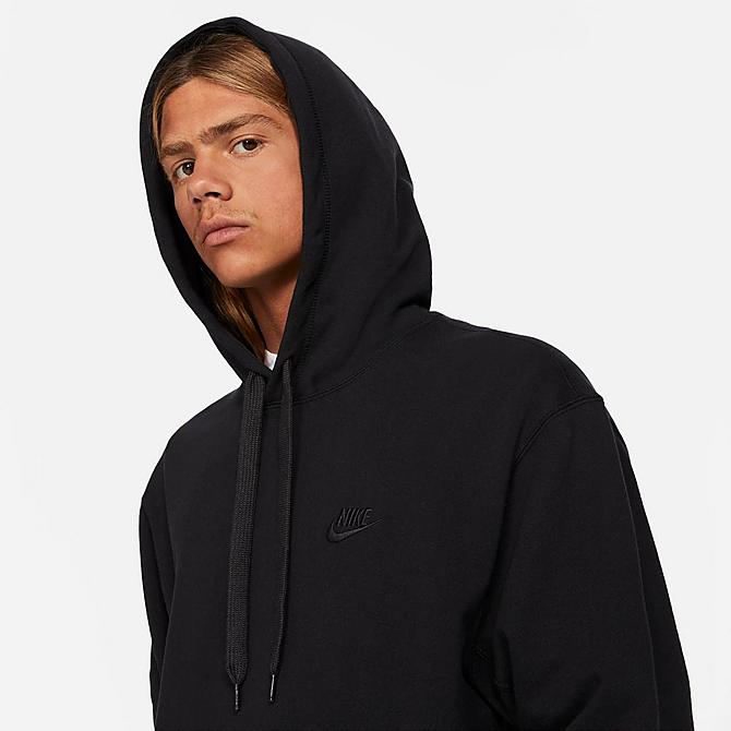 On Model 5 view of Men's Nike Sportswear Classic Fleece Pullover Hoodie in Black/Off Noir Click to zoom