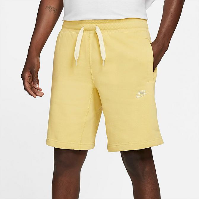 Front view of Men's Nike Sportswear Classic Fleece Shorts in Saturn Gold/Lemon Drop Click to zoom