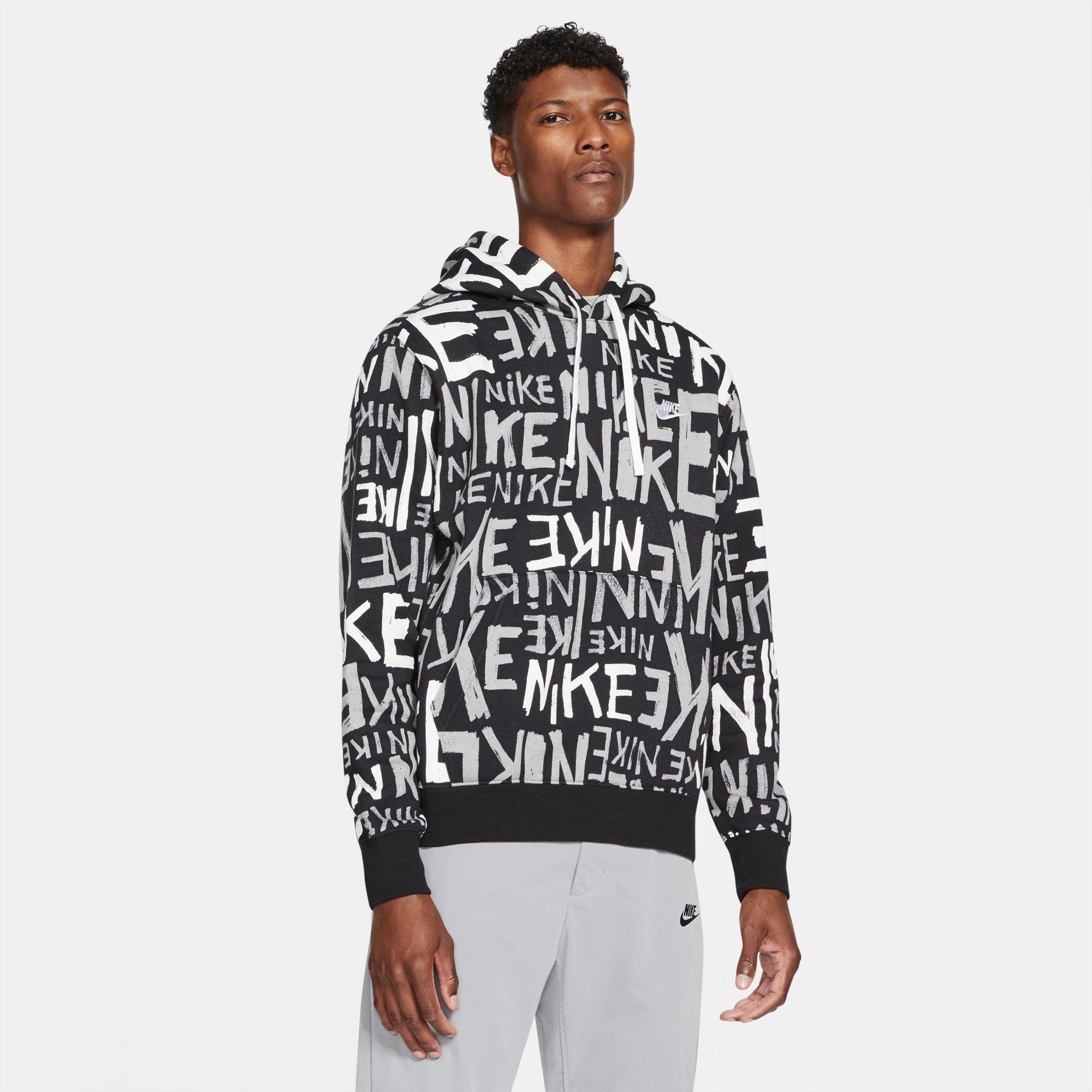 nike club fleece allover print hoodie